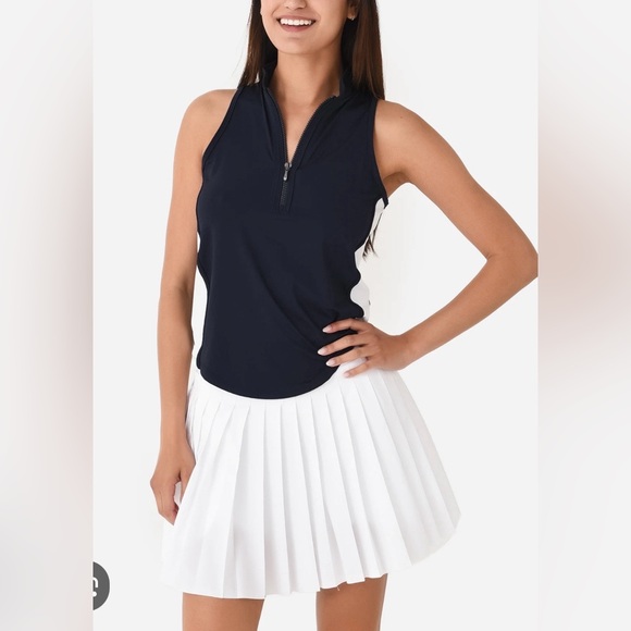 Greyson Tops - NWT - Greyson Women’s Sleeveless Vesta Mock Neck Top - CANAL- Navy White - XL